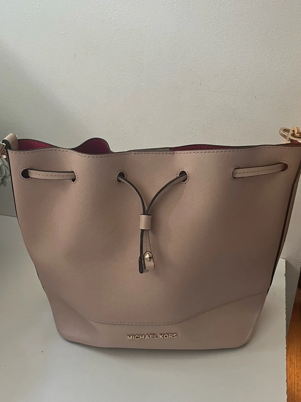 Michael Kors Blush Pink Drawstring Saffiano Bucket Tote